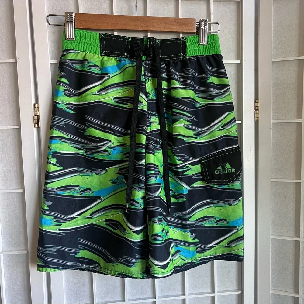 Adidas Black Lime Green Blue Swim Shorts Trunks | Small